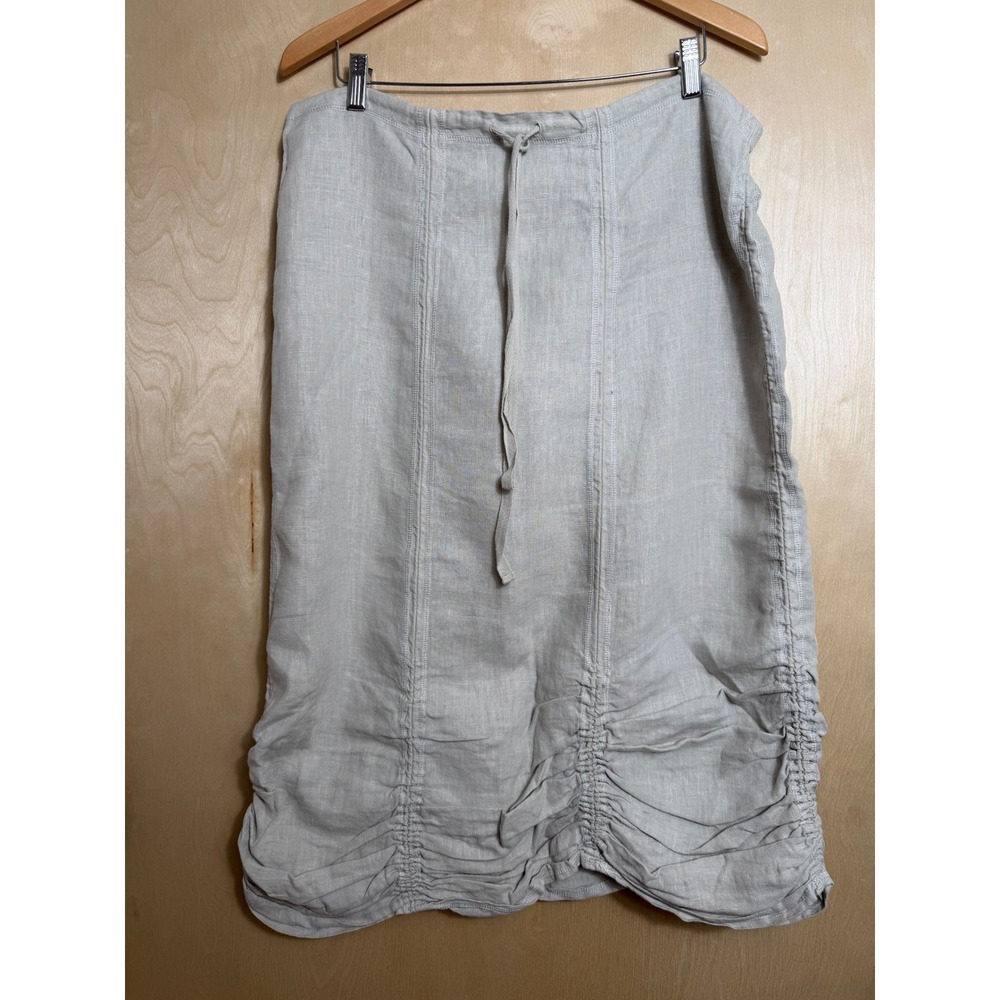 cut loose women M Oatmeal Beige 100% Linen Ruched Bubble Hem Midi Skirt 4409102